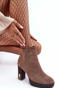 Clearance Boto Zamszowe Klasyczne Botki Na Obcasie Brązowe Amy Brązowy