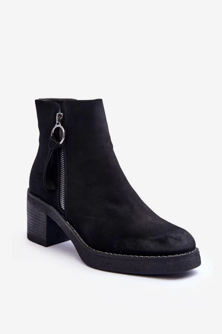 Boto Botki Ocieplane|Czarne Botki*Zamszowe Klasyczne Botki Damskie Czarne Limoso Czarny