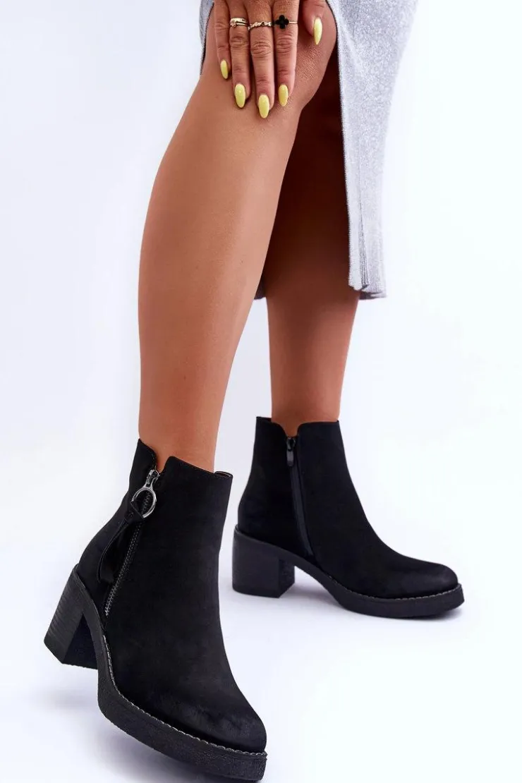 Boto Botki Ocieplane|Czarne Botki*Zamszowe Klasyczne Botki Damskie Czarne Limoso Czarny