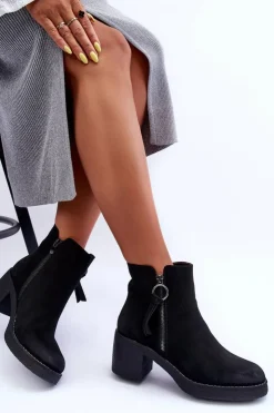 Boto Botki Ocieplane|Czarne Botki*Zamszowe Klasyczne Botki Damskie Czarne Limoso Czarny