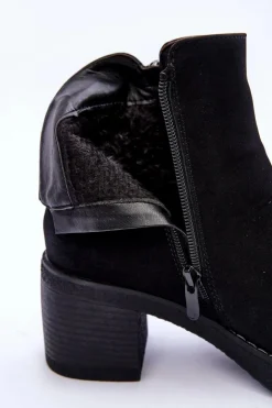 Boto Botki Ocieplane|Czarne Botki*Zamszowe Klasyczne Botki Damskie Czarne Limoso Czarny