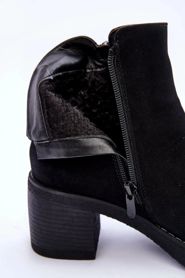 Boto Botki Ocieplane|Czarne Botki*Zamszowe Klasyczne Botki Damskie Czarne Limoso Czarny