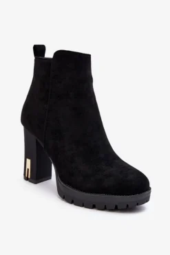 Damskie Boto Zamszowe Klasyczne Botki Na Obcasie Czarne Amy