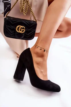 Clearance Boto Zamszowe Klasyczne Czółenka Na Obcasie Czarne Reiser