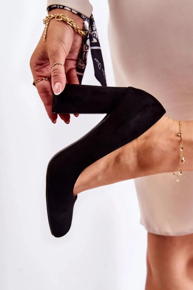 Clearance Boto Zamszowe Klasyczne Czółenka Na Obcasie Czarne Reiser