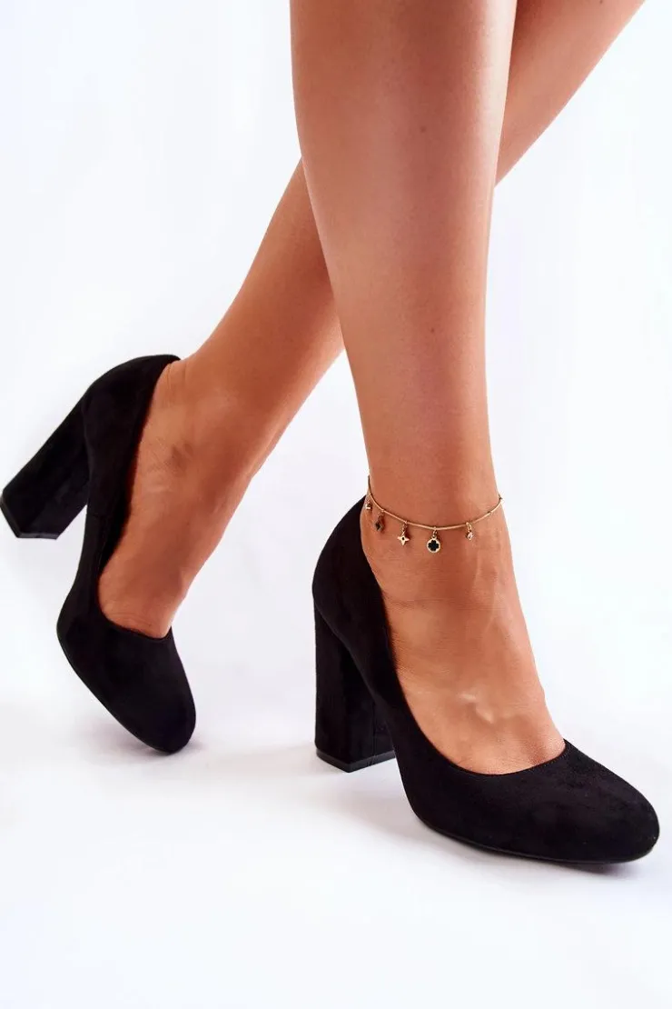 Clearance Boto Zamszowe Klasyczne Czółenka Na Obcasie Czarne Reiser