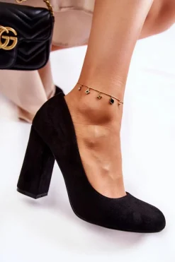 Clearance Boto Zamszowe Klasyczne Czółenka Na Obcasie Czarne Reiser