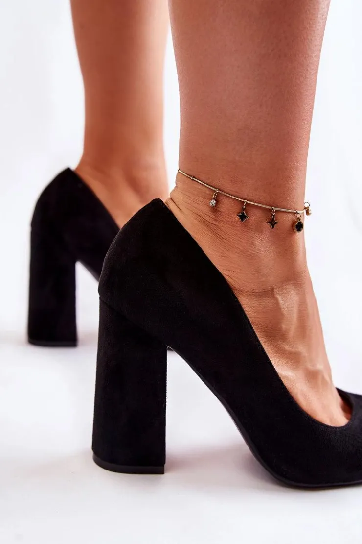 Clearance Boto Zamszowe Klasyczne Czółenka Na Obcasie Czarne Reiser