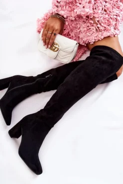 Hot Boto Zamszowe Klasyczne Kozaki Na Obcasie Czarne Kastia