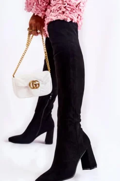 Hot Boto Zamszowe Klasyczne Kozaki Na Obcasie Czarne Kastia