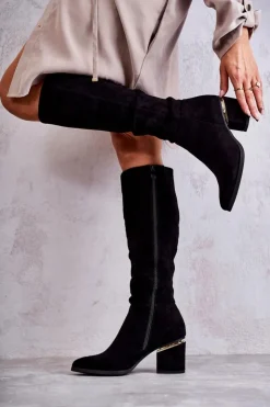 Boto Kozaki Przed Kolano|Kozaki Na Obcasie*Zamszowe Klasyczne Kozaki Na Suwak Czarne Leyette