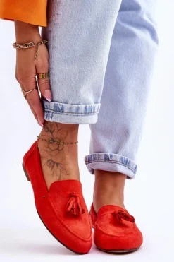 Outlet Boto Zamszowe Klasyczne Mokasyny Z Frędzlami Ciemnopomarańczowe Averil