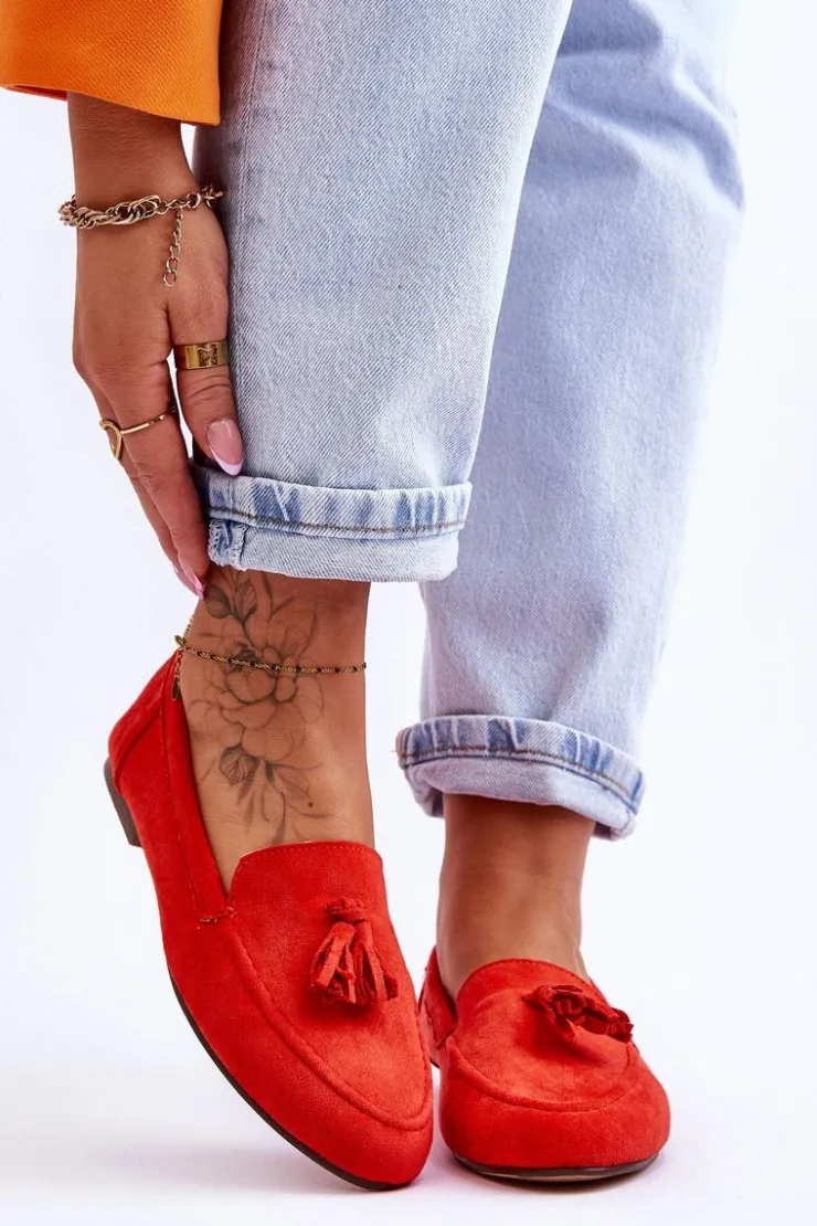 Outlet Boto Zamszowe Klasyczne Mokasyny Z Frędzlami Ciemnopomarańczowe Averil