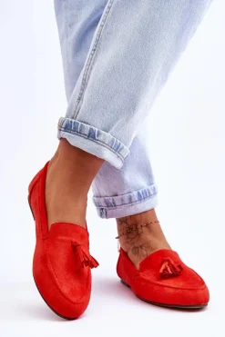 Outlet Boto Zamszowe Klasyczne Mokasyny Z Frędzlami Ciemnopomarańczowe Averil