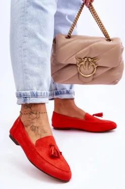 Outlet Boto Zamszowe Klasyczne Mokasyny Z Frędzlami Ciemnopomarańczowe Averil