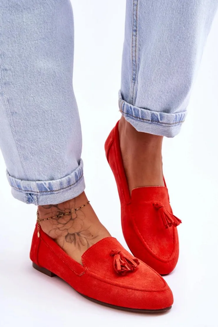 Outlet Boto Zamszowe Klasyczne Mokasyny Z Frędzlami Ciemnopomarańczowe Averil