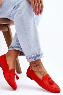 Outlet Boto Zamszowe Klasyczne Mokasyny Z Frędzlami Ciemnopomarańczowe Averil