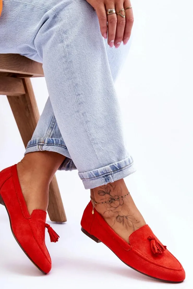 Outlet Boto Zamszowe Klasyczne Mokasyny Z Frędzlami Ciemnopomarańczowe Averil