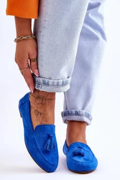 Damskie Boto Zamszowe Klasyczne Mokasyny Z Frędzlami Niebieskie Averil