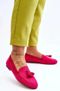 Outlet Boto Zamszowe Klasyczne Mokasyny Z Frędzlami Fuksja Averil