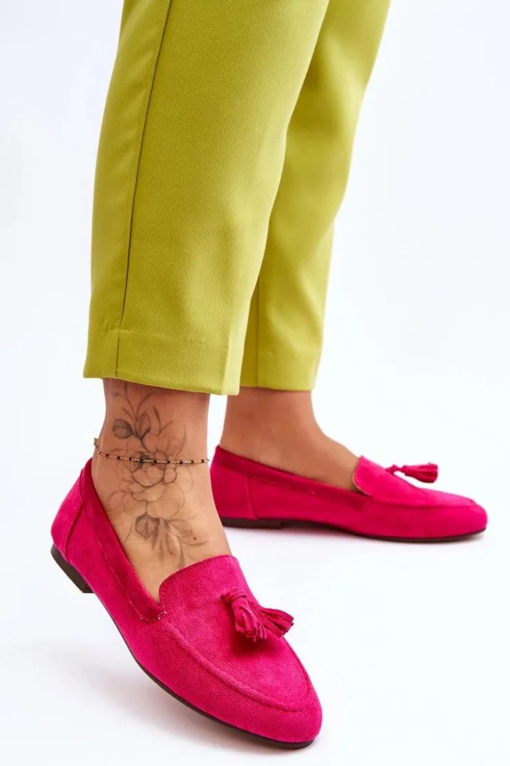 Outlet Boto Zamszowe Klasyczne Mokasyny Z Frędzlami Fuksja Averil