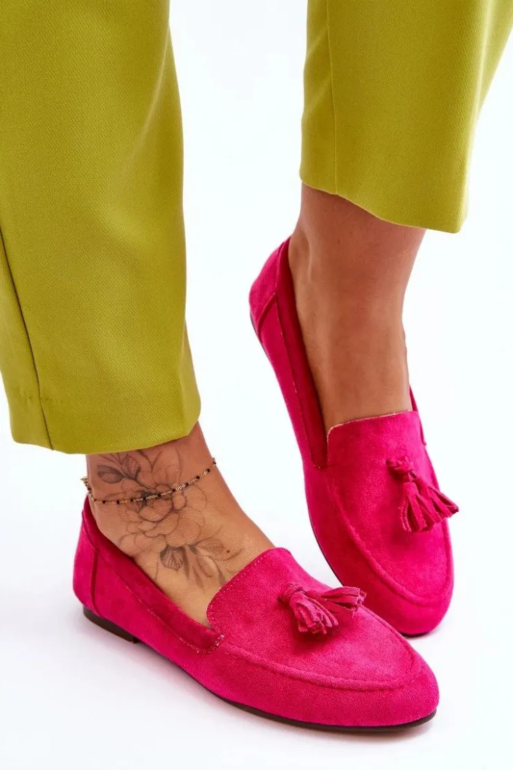 Outlet Boto Zamszowe Klasyczne Mokasyny Z Frędzlami Fuksja Averil