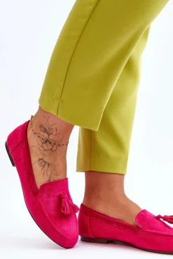 Outlet Boto Zamszowe Klasyczne Mokasyny Z Frędzlami Fuksja Averil