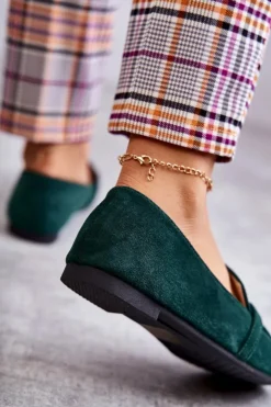 Boto Mokasyny Damskie Zamszowe*Zamszowe Klasyczne Mokasyny Zielone Roddie