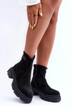 Boto Botki Ocieplane|Czarne Botki*Zamszowe Klasyczne Ocieplane Botki Czarne Vergilia Czarny