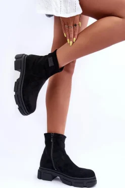 Boto Botki Ocieplane|Czarne Botki*Zamszowe Klasyczne Ocieplane Botki Czarne Vergilia Czarny