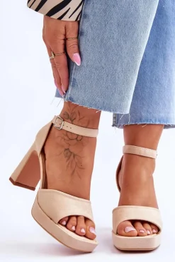 Discount Boto Zamszowe Klasyczne Sandały Na Platformie Beżowe Classy