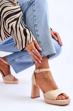 Discount Boto Zamszowe Klasyczne Sandały Na Platformie Beżowe Classy