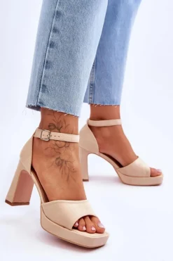 Discount Boto Zamszowe Klasyczne Sandały Na Platformie Beżowe Classy