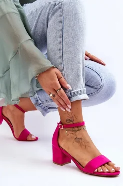 Damskie Boto Zamszowe Klasyczne Sandały Na Niskim Obcasie Fuksja Honeymoon