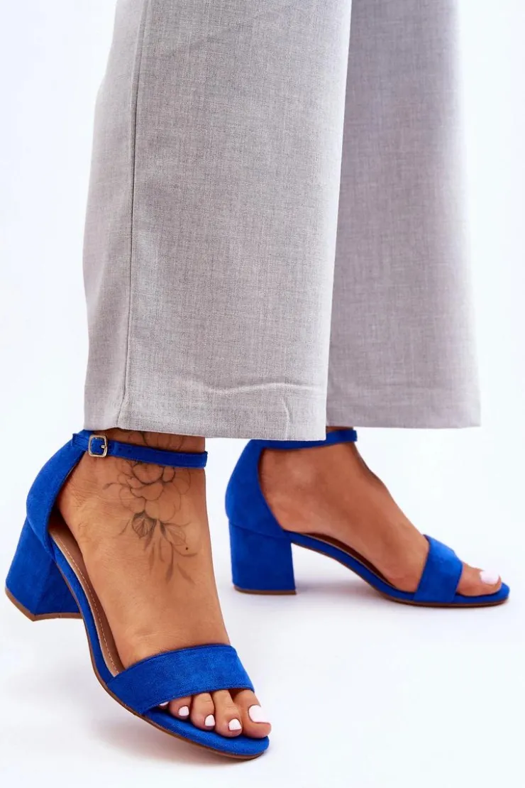 Boto Sandały Na Obcasie*Zamszowe Klasyczne Sandały Na Niskim Obcasie Niebieskie Honeymoon