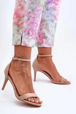 Boto Zamszowe Klasyczne Sandały Na Szpilce Beżowe Tossa