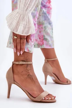 Boto Zamszowe Klasyczne Sandały Na Szpilce Beżowe Tossa