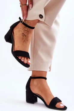 Damskie Boto Zamszowe Klasyczne Sandały Na Niskim Obcasie Czarne Honeymoon