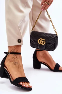 Damskie Boto Zamszowe Klasyczne Sandały Na Niskim Obcasie Czarne Honeymoon