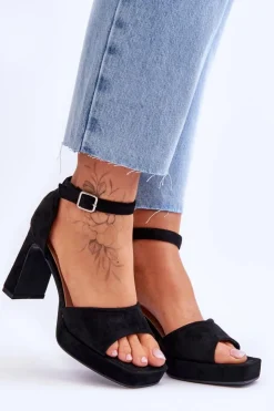 Boto Zamszowe Klasyczne Sandały Na Platformie Czarne Classy