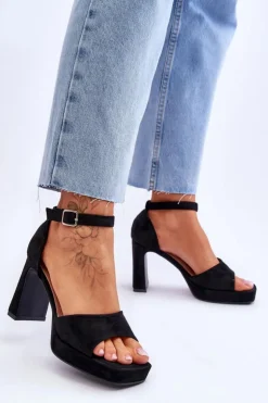 Boto Zamszowe Klasyczne Sandały Na Platformie Czarne Classy