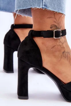 Boto Zamszowe Klasyczne Sandały Na Platformie Czarne Classy