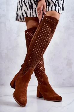 Boto Kozaki Wiosenne|Kozaki Ażurowe*Zamszowe Kozaki Ażurowe Brązowe Generous