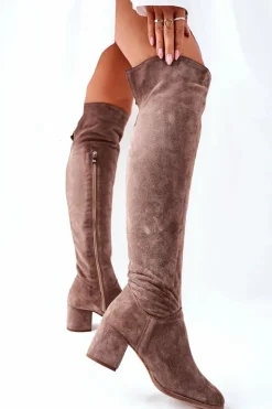 Damskie Boto Zamszowe Kozaki Brązowe Nicole 2582