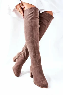 Damskie Boto Zamszowe Kozaki Brązowe Nicole 2582