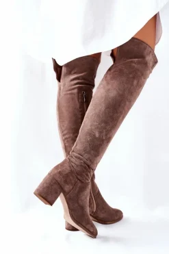 Damskie Boto Zamszowe Kozaki Brązowe Nicole 2582