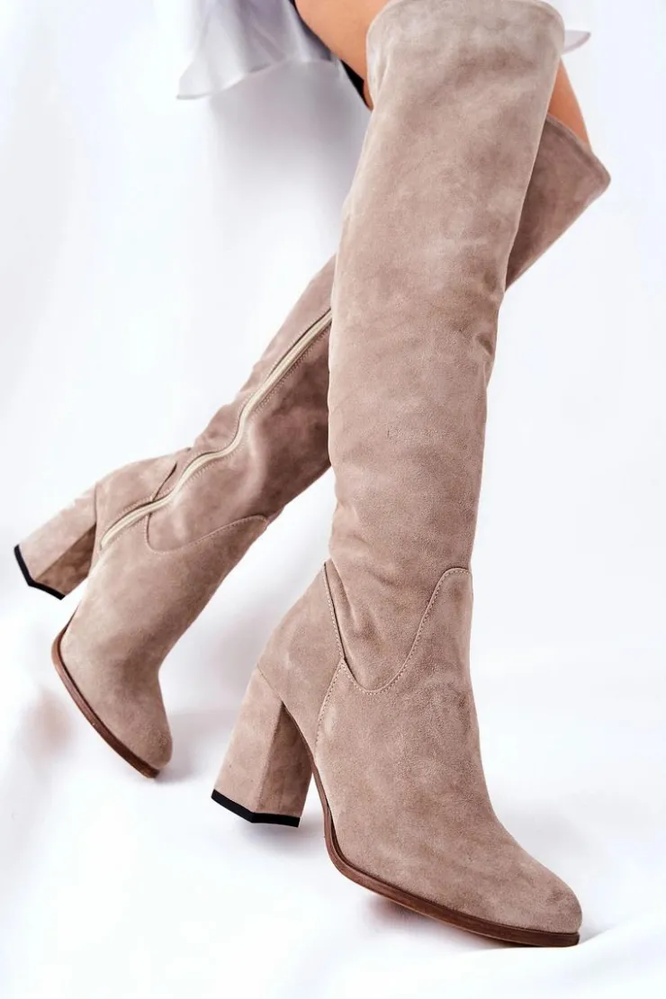 Boto Kozaki Wiosenne|Kozaki Za Kolano*Zamszowe Kozaki Cappuccino Shernan