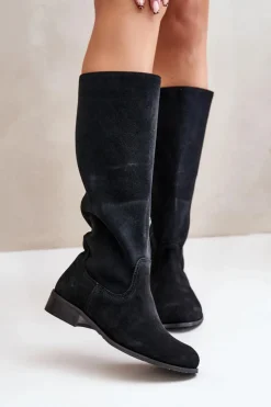 Online Zazoo Zamszowe Kozaki Damskie Do Połowy Łydki Na Zamek Lewski 3616 Czarne Czarny