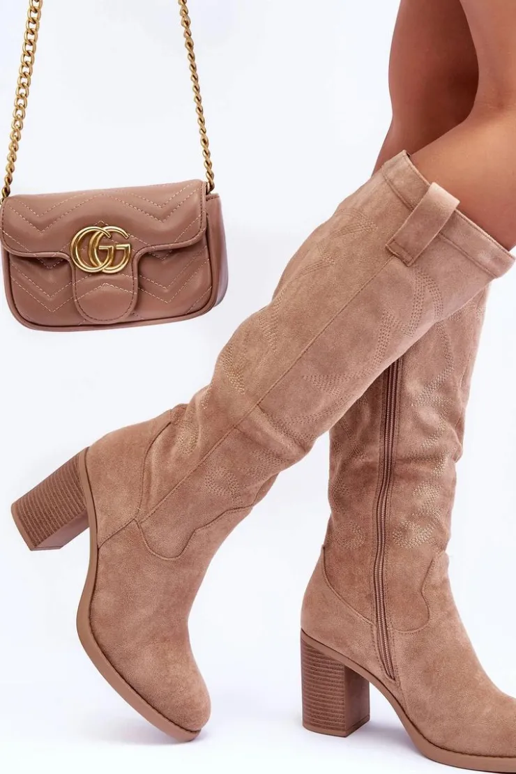 Online Boto Zamszowe Kozaki Damskie Na Słupku Beżowe Khabira