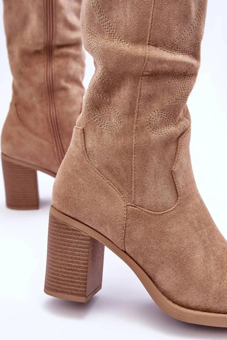 Online Boto Zamszowe Kozaki Damskie Na Słupku Beżowe Khabira